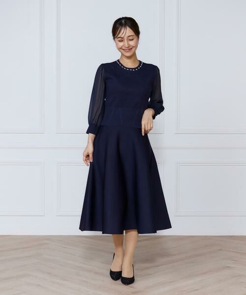 INED / イネド ミニ丈・ひざ丈ワンピース | ジャガードニット袖シフォンワンピース | 詳細3