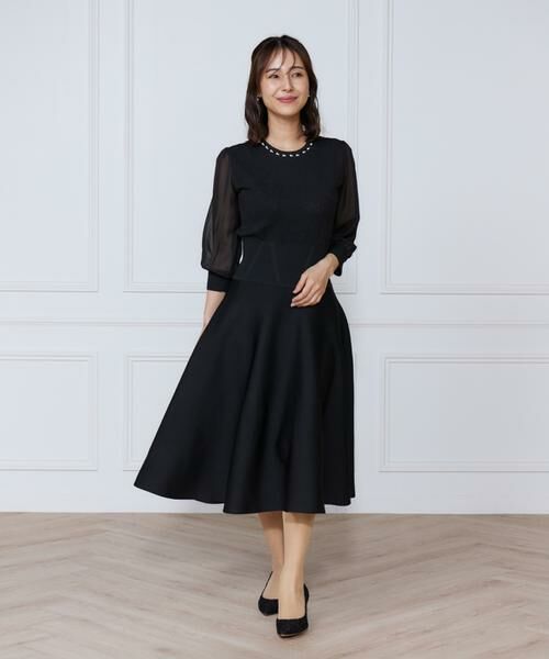 INED / イネド ミニ丈・ひざ丈ワンピース | ジャガードニット袖シフォンワンピース | 詳細7