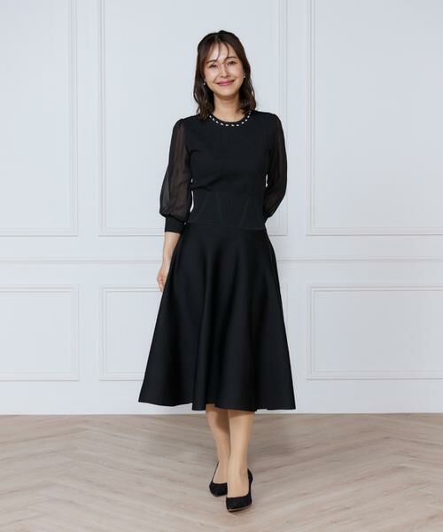 INED / イネド ミニ丈・ひざ丈ワンピース | ジャガードニット袖シフォンワンピース | 詳細8