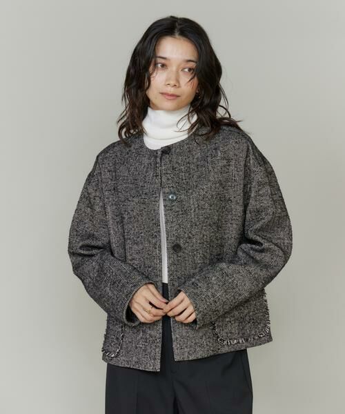 INED / イネド その他アウター | ヘリンボーン柄ノーカラーショートコート | 詳細10