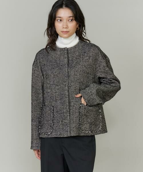 INED / イネド その他アウター | ヘリンボーン柄ノーカラーショートコート | 詳細11