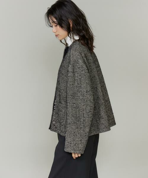 INED / イネド その他アウター | ヘリンボーン柄ノーカラーショートコート | 詳細12