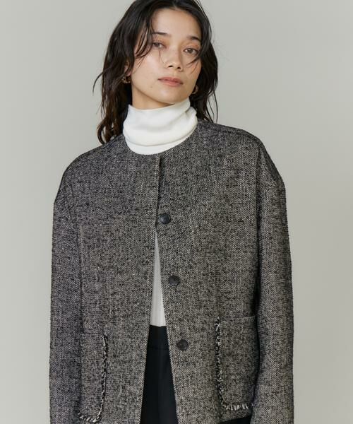 INED / イネド その他アウター | ヘリンボーン柄ノーカラーショートコート | 詳細7