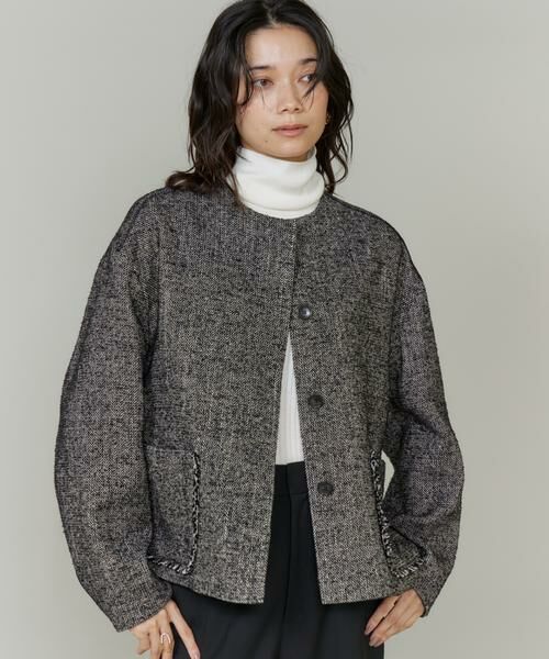 INED / イネド その他アウター | ヘリンボーン柄ノーカラーショートコート | 詳細8