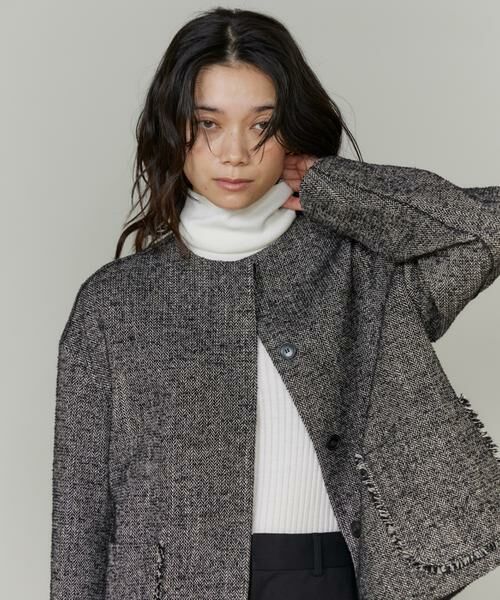 INED / イネド その他アウター | ヘリンボーン柄ノーカラーショートコート | 詳細9