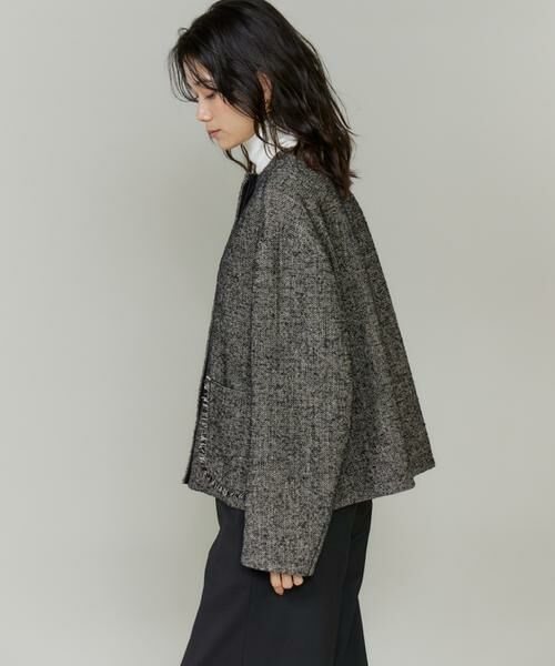 INED / イネド その他アウター | 《大きいサイズ》ヘリンボーン柄ノーカラーショートコート | 詳細12