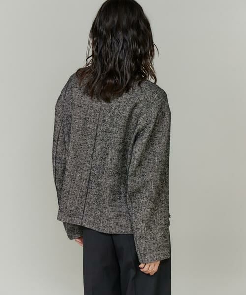 INED / イネド その他アウター | 《大きいサイズ》ヘリンボーン柄ノーカラーショートコート | 詳細13