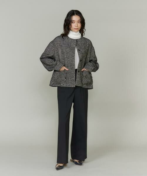 INED / イネド その他アウター | 《大きいサイズ》ヘリンボーン柄ノーカラーショートコート | 詳細2