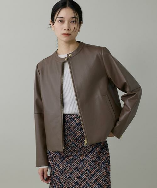 INED / イネド レザーブルゾン・ジャケット | 《大きいサイズ》ラムレザー ジップアップブルゾン | 詳細1
