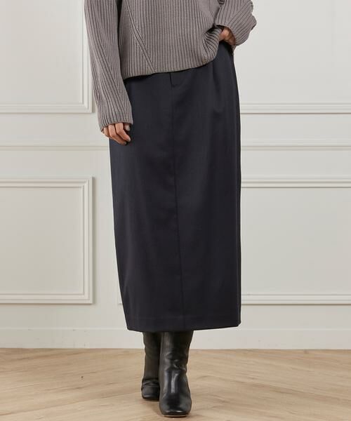 INED / イネド ミニ・ひざ丈スカート | ベルテッドスカート(ネイビー)