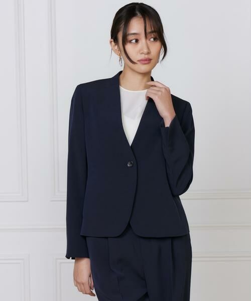 INED / イネド ノーカラージャケット | カラーレスジャケット(ネイビー)