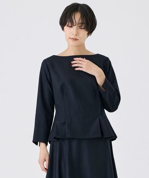 INED / イネド シャツ・ブラウス | ハイカウントフラノ ウエストタックブラウス（ネイビー）