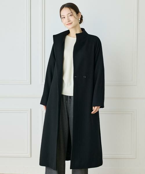 INED / イネド その他アウター | 《大きいサイズ》スタンドカラーラグランスリーブコート（ブラック）