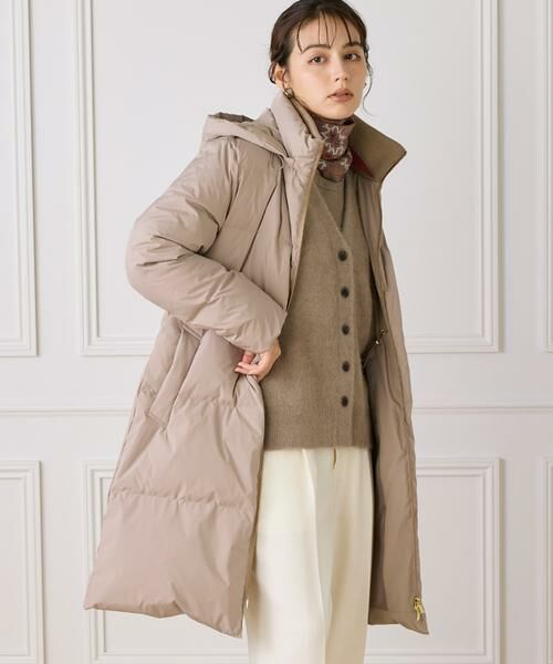 INED / イネド ダウンジャケット・ベスト | 《大きいサイズ》ロング丈 スタンドカラーダウンコート(ベージュ2)