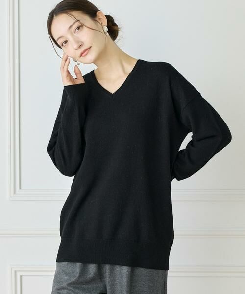 INED / イネド ニット・セーター | 《WEB限定カラー》カシミヤ混Vネックチュニックニット 　（ブラック）