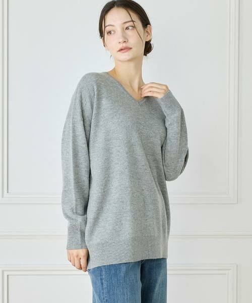 INED / イネド ニット・セーター | 《WEB限定カラー》カシミヤ混Vネックチュニックニット 　（グレー1）