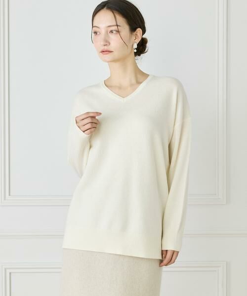 INED / イネド ニット・セーター | 《大きいサイズ》カシミヤ混Vネックチュニックニット《WEB限定カラー》（オフホワイト1）