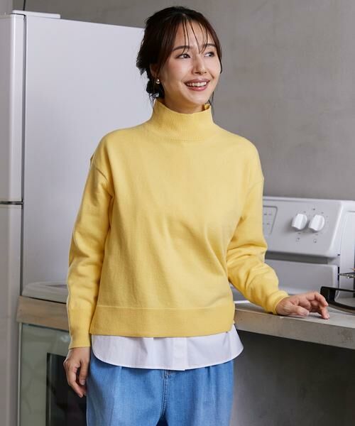 INED / イネド ニット・セーター | ウール100％ハイネックニット（イエロー）