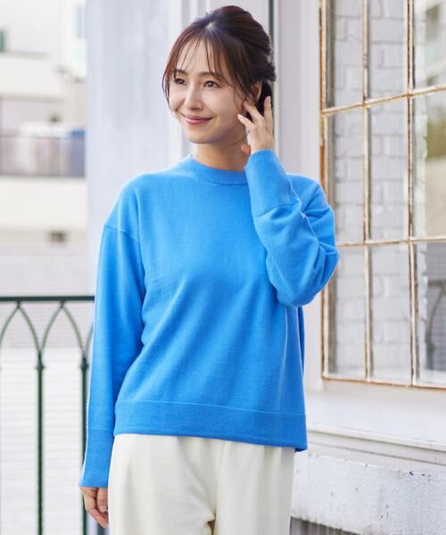 INED / イネド ニット・セーター | ウール100％クルーネックニット（ブルー1）