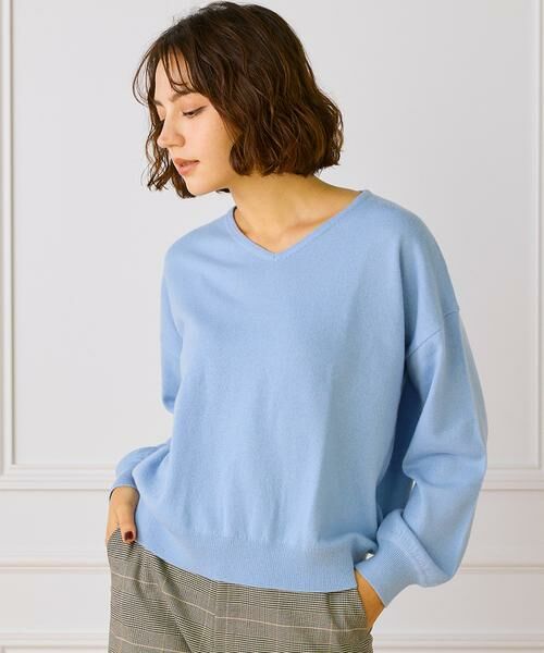 INED / イネド ニット・セーター | ウール100％Vネックニット（サックス3）