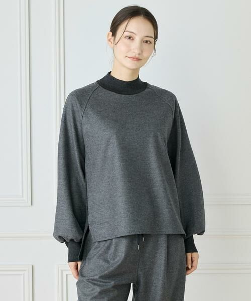 INED / イネド カットソー | 《大きいサイズ》圧縮スムースドッキングニットプルオーバー（チャコールグレー3）