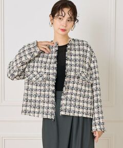 INED / イネド ノーカラージャケット | 《大きいサイズ》LINTONノーカラージャケット