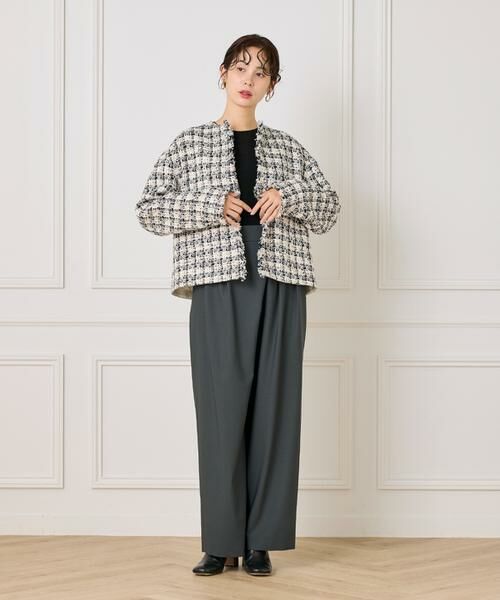 INED / イネド ノーカラージャケット | 《大きいサイズ》LINTONノーカラージャケット | 詳細2