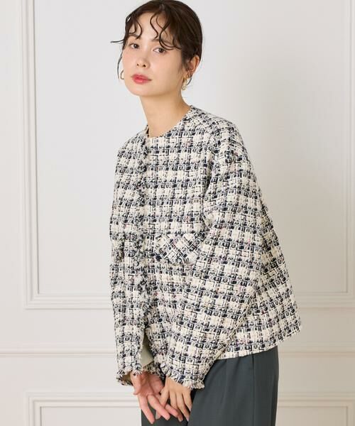 INED / イネド ノーカラージャケット | 《大きいサイズ》LINTONノーカラージャケット | 詳細7