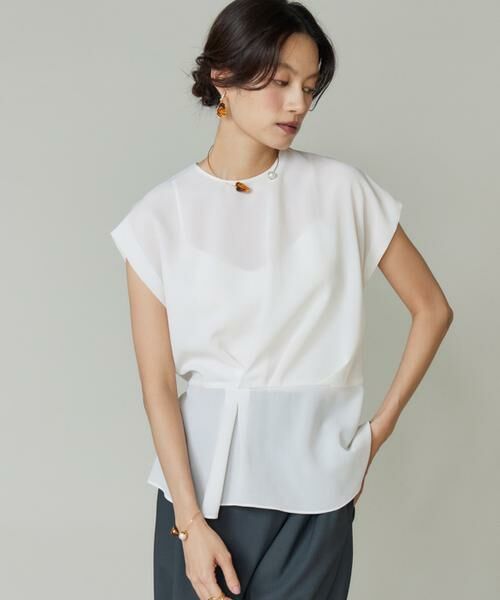 INED / イネド シャツ・ブラウス | 《大きいサイズ》アシンメトリーフレンチスリーブブラウス（オフホワイト1）