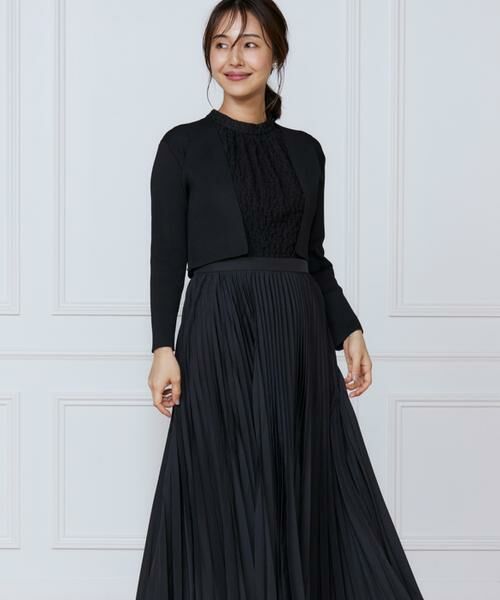 INED / イネド ミニ丈・ひざ丈ワンピース | レース x プリーツワンピース（ブラック）