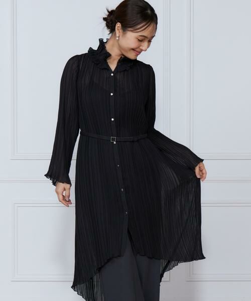 INED / イネド シャツ・ブラウス | プリーツロングブラウス（ブラック）