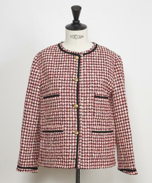 INED / イネド ノーカラージャケット | 《大きいサイズ》LINTONツイードジャケット《la veille by SUPERIOR CLOSET》（レッド）