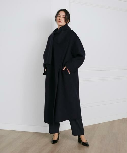 INED / イネド その他アウター | 《大きいサイズ》ストール風ラップリバーコート《la veille by SUPERIOR CLOSET》（ネイビー）