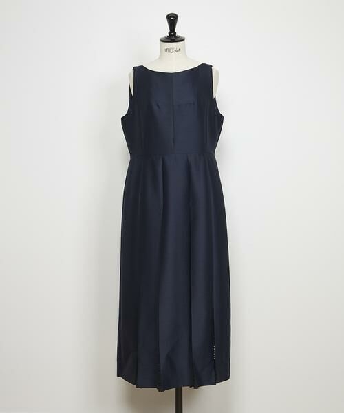 INED / イネド ロング・マキシ丈ワンピース | 《大きいサイズ》シルクウールロングワンピース《la veille by SUPERIOR CLOSET》（ネイビー）