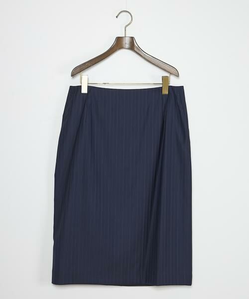 INED / イネド ミニ・ひざ丈スカート | 《大きいサイズ》シルクウールタイトスカート《Loro Piana》（ネイビー）