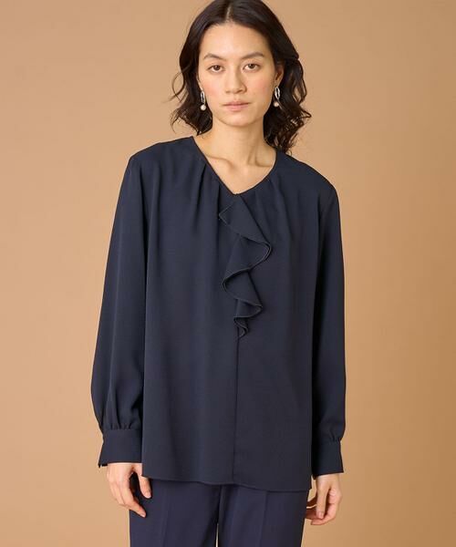 INED / イネド シャツ・ブラウス | 《大きいサイズ》ラッフルブラウス（ネイビー）