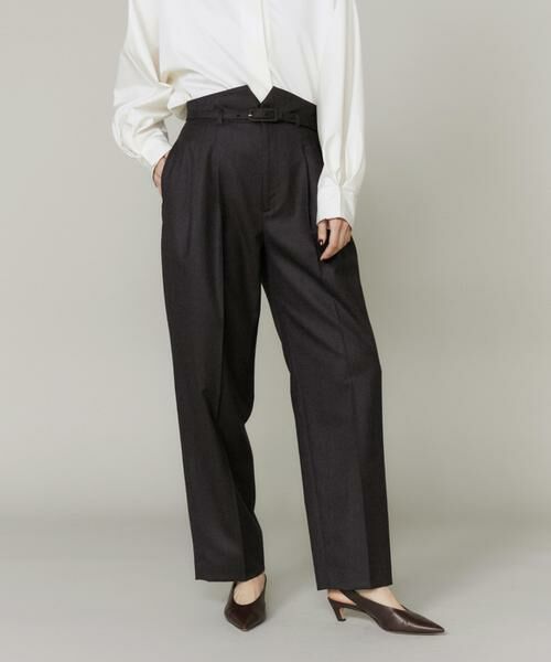 INED / イネド スラックス・ドレスパンツ | 《大きいサイズ》ハイウエストベルト付きパンツ（ダークブラウン4）
