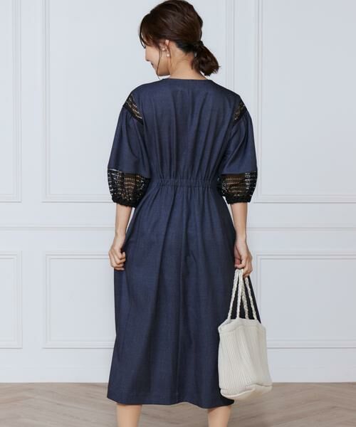 INED / イネド ミニ丈・ひざ丈ワンピース | デニムプリントレース使いワンピース | 詳細10
