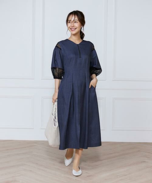 INED / イネド ミニ丈・ひざ丈ワンピース | デニムプリントレース使いワンピース | 詳細2