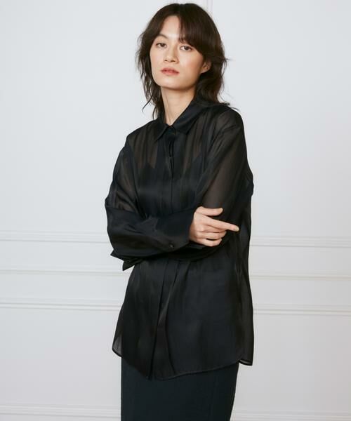 INED / イネド シャツ・ブラウス | 《大きいサイズ》オーガンジーシャツ《la veille by SUPERIOR CLOSET》（ブラック）