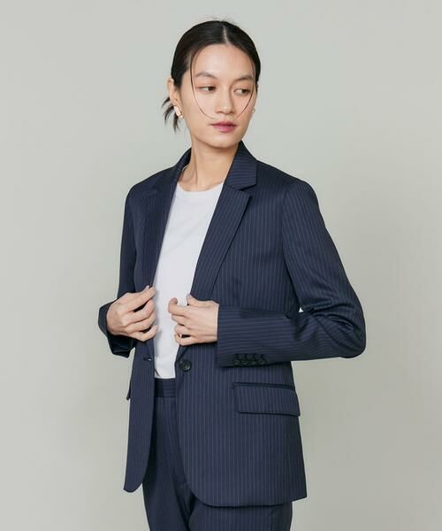 INED / イネド テーラードジャケット | シルクウールストライプシングルジャケット(ネイビー)