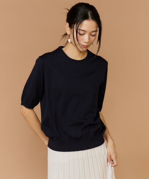 INED / イネド ニット・セーター | FF30ゲージクルーネック5分袖ニット（ダークネイビー8）