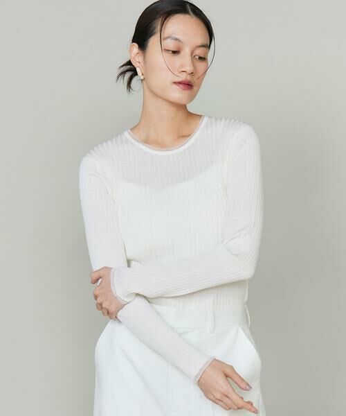 INED / イネド ニット・セーター | 《大きいサイズ》シアードッキングリブニット（オフホワイト1）