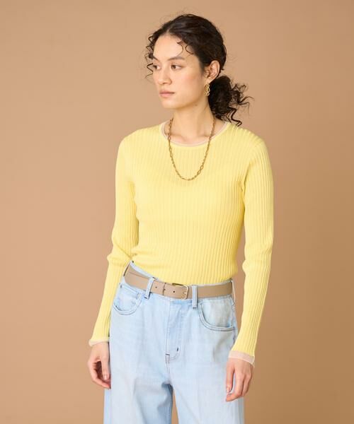 INED / イネド ニット・セーター | 《大きいサイズ》シアードッキングリブニット（イエロー）