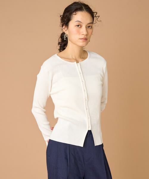 INED / イネド カーディガン・ボレロ | シルクコットンクルーネックリブカーディガン（オフホワイト1）
