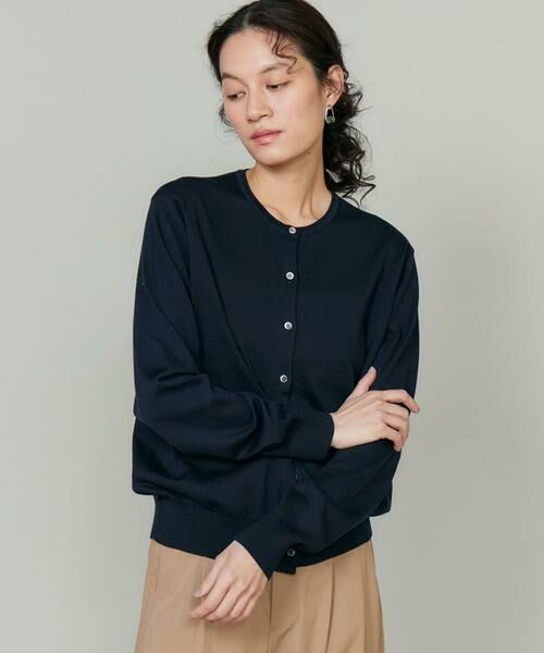 INED / イネド カーディガン・ボレロ | FF30ゲージクルーネックカーディガン　　　（ダークネイビー8）