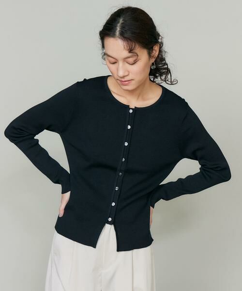 INED / イネド カーディガン・ボレロ | 《大きいサイズ》シルクコットンクルーネックリブカーディガン（ダークネイビー8）