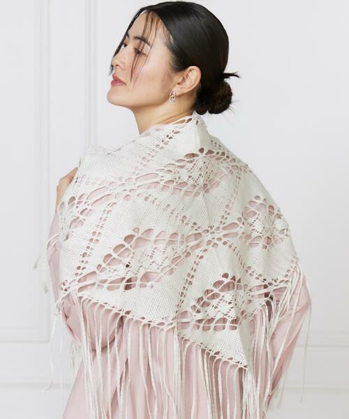 INED / イネド マフラー・ショール・スヌード・ストール | フリンジレースストール《ASAUCE MELER》（ホワイト）