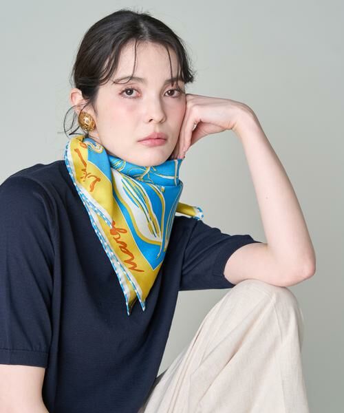 INED / イネド マフラー・ショール・スヌード・ストール | シルクスカーフ フローラ《manipuri》（ブルー1）