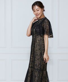 INED / イネド ミニ丈・ひざ丈ワンピース | 配色レースマーメイドワンピース